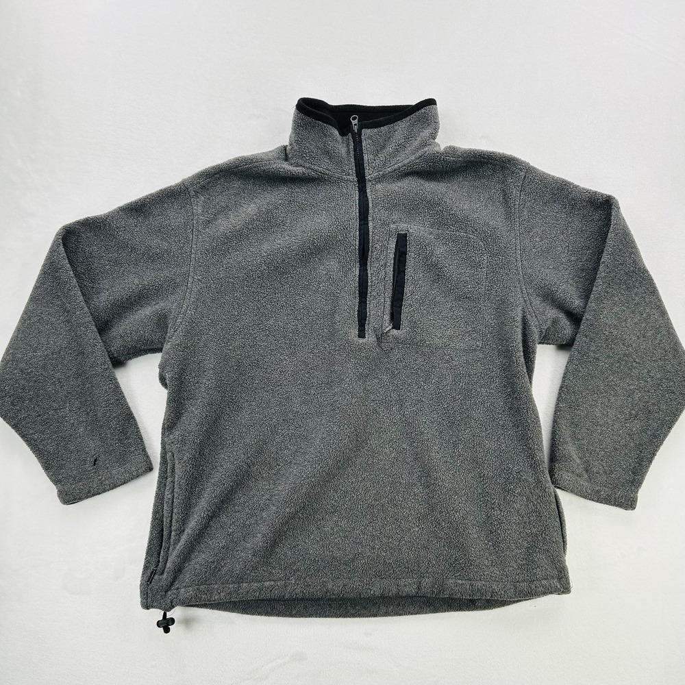 Eddie Bauer Sweater Mens Large Gray Fleece Pullover Zip Outdoors Chest Pocket